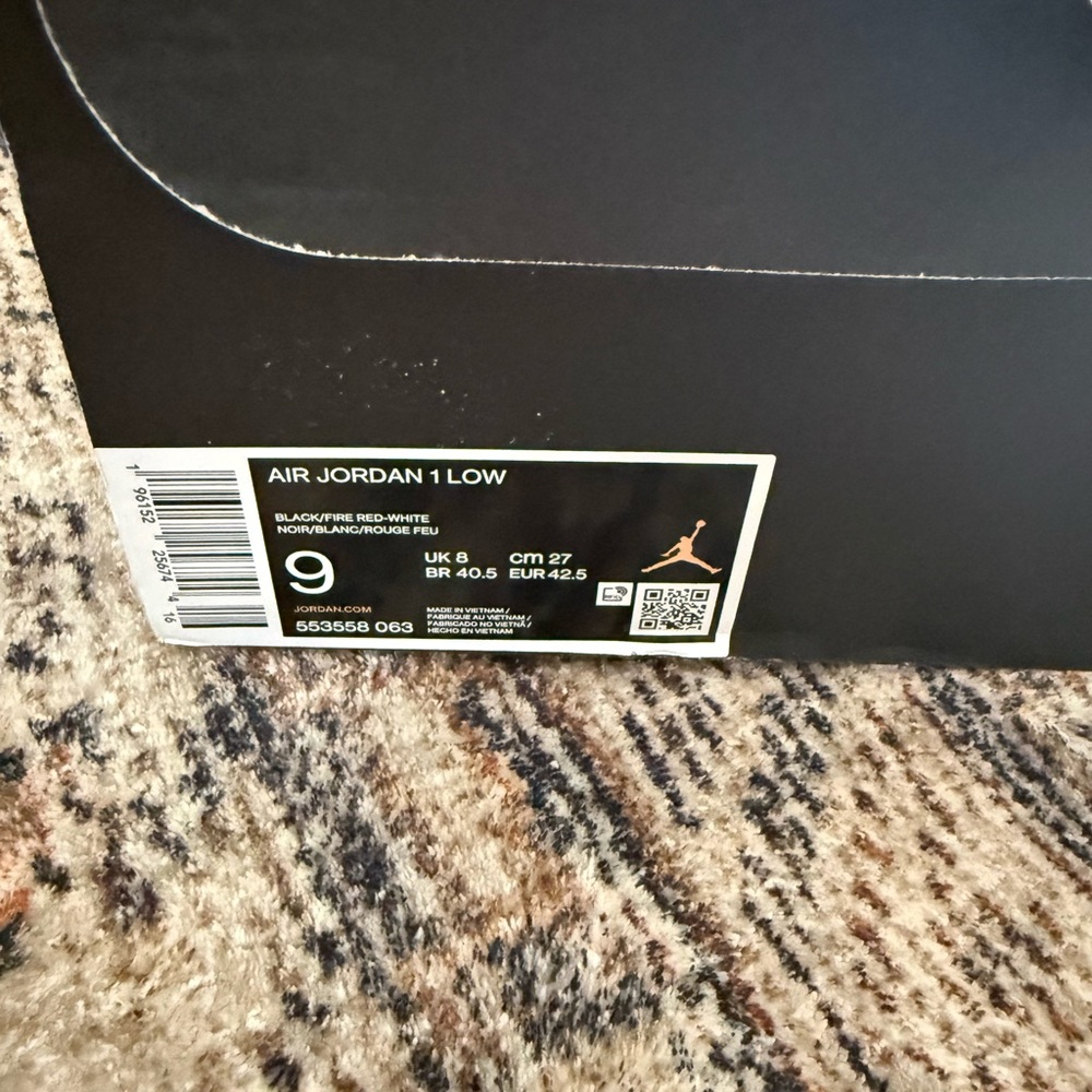 Air Jordan 1 Low Black/Red Sneakers with White Swoosh - Picture 6 of 6